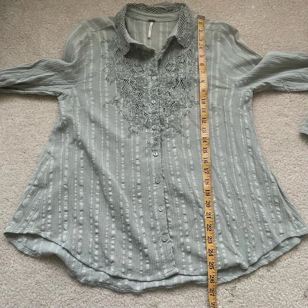 Free People Light Gray Lace-Trim Button-Down Shirt